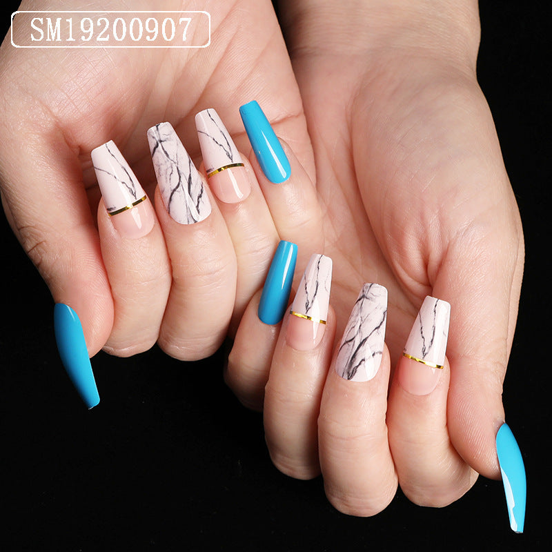 Marble Coffin Fake Nails - 24-Piece ABS Set | Type2Be