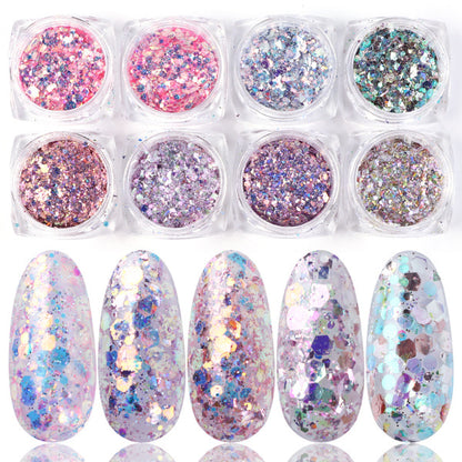 Iridescent Glitter Nail Art Powder Set - 8-Box Collection