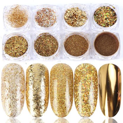 Iridescent Glitter Nail Art Powder Set - 8-Box Collection