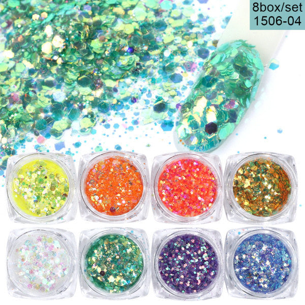 Iridescent Glitter Nail Art Powder Set - 8-Box Collection