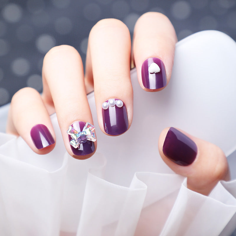 Stylish Purple Fake Nails with Diamonds – 24 Pieces