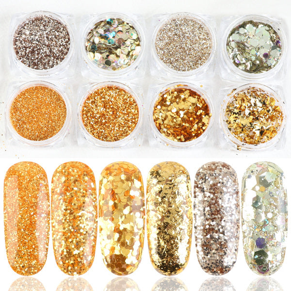 Iridescent Glitter Nail Art Powder Set - 8-Box Collection