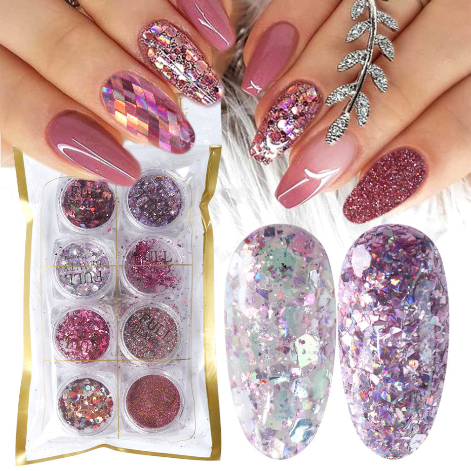 Iridescent Glitter Nail Art Powder Set - 8-Box Collection