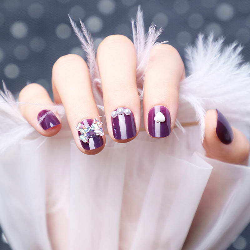 Stylish Purple Fake Nails with Diamonds – 24 Pieces