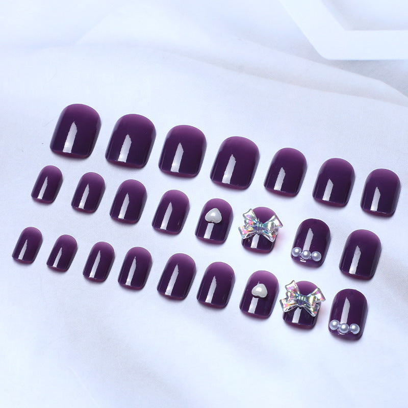 Stylish Purple Fake Nails with Diamonds – 24 Pieces