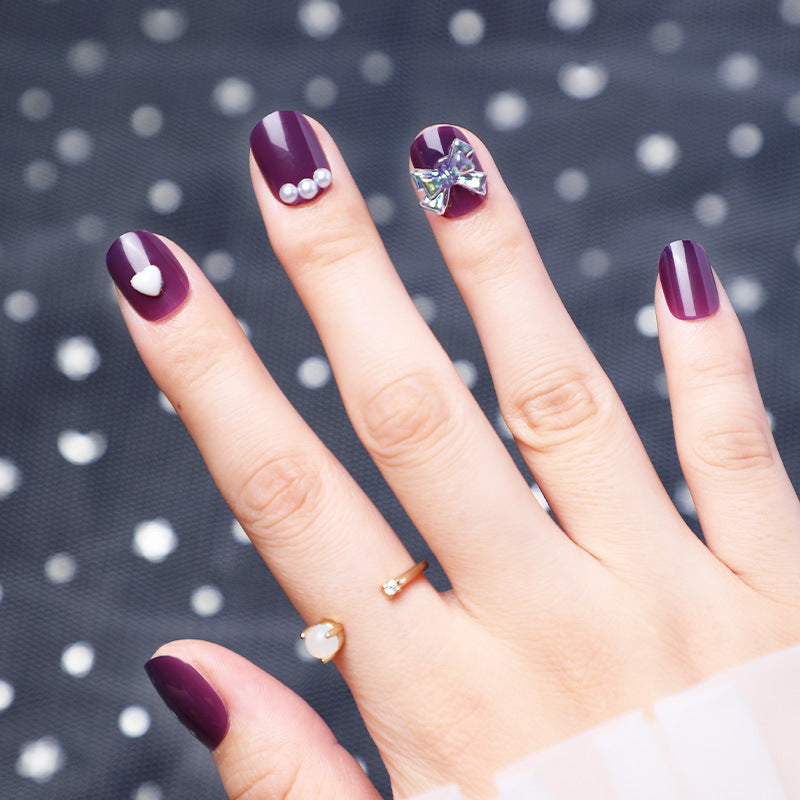 Stylish Purple Fake Nails with Diamonds – 24 Pieces